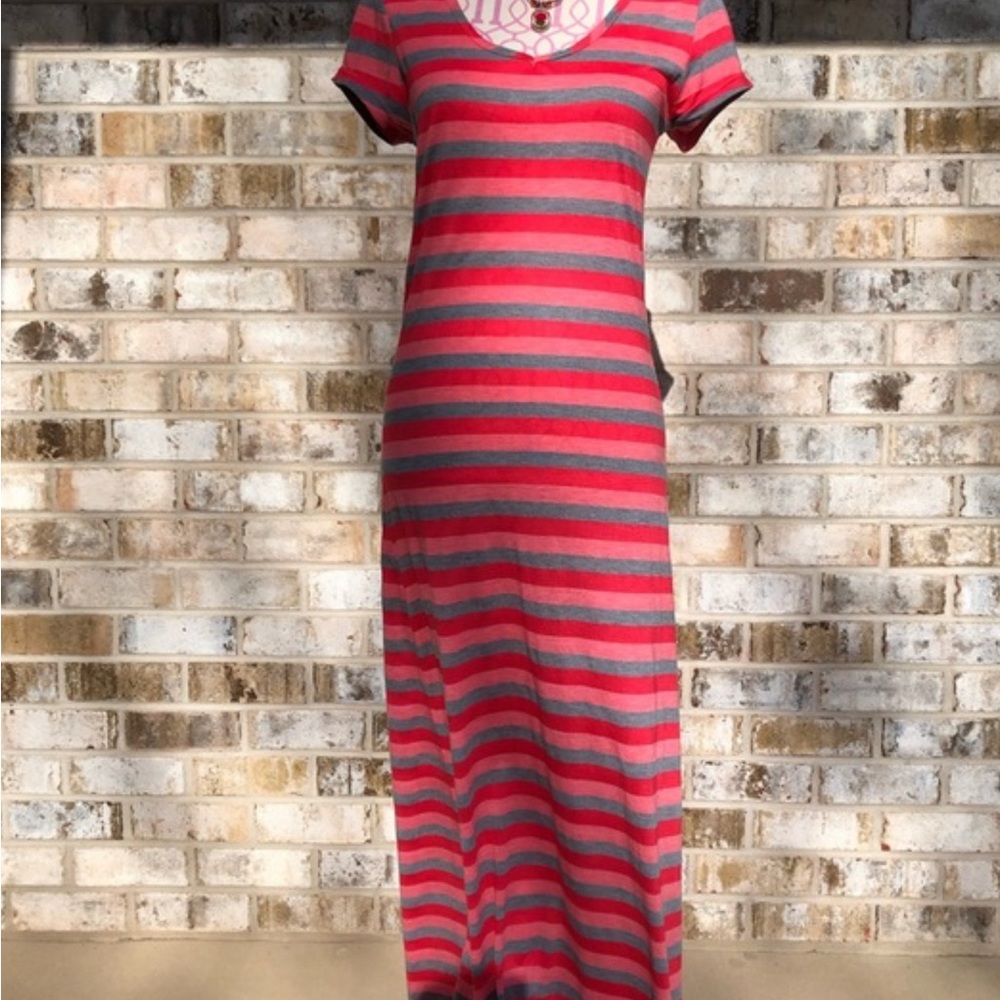 NWT Just Love multi colored maxi dress M Grey, Coral and Light Pink - Picture 2 of 4
